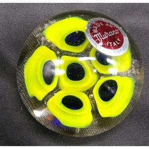 Small Murano Glass Millefiori Paper Weight 1 3/4" Yellow, Green & Black